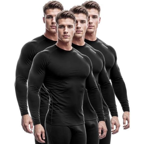 4 Pack Men's Compression Shirts Top Long Sleeve Sports Baselayer Workout - Picture 1 of 8